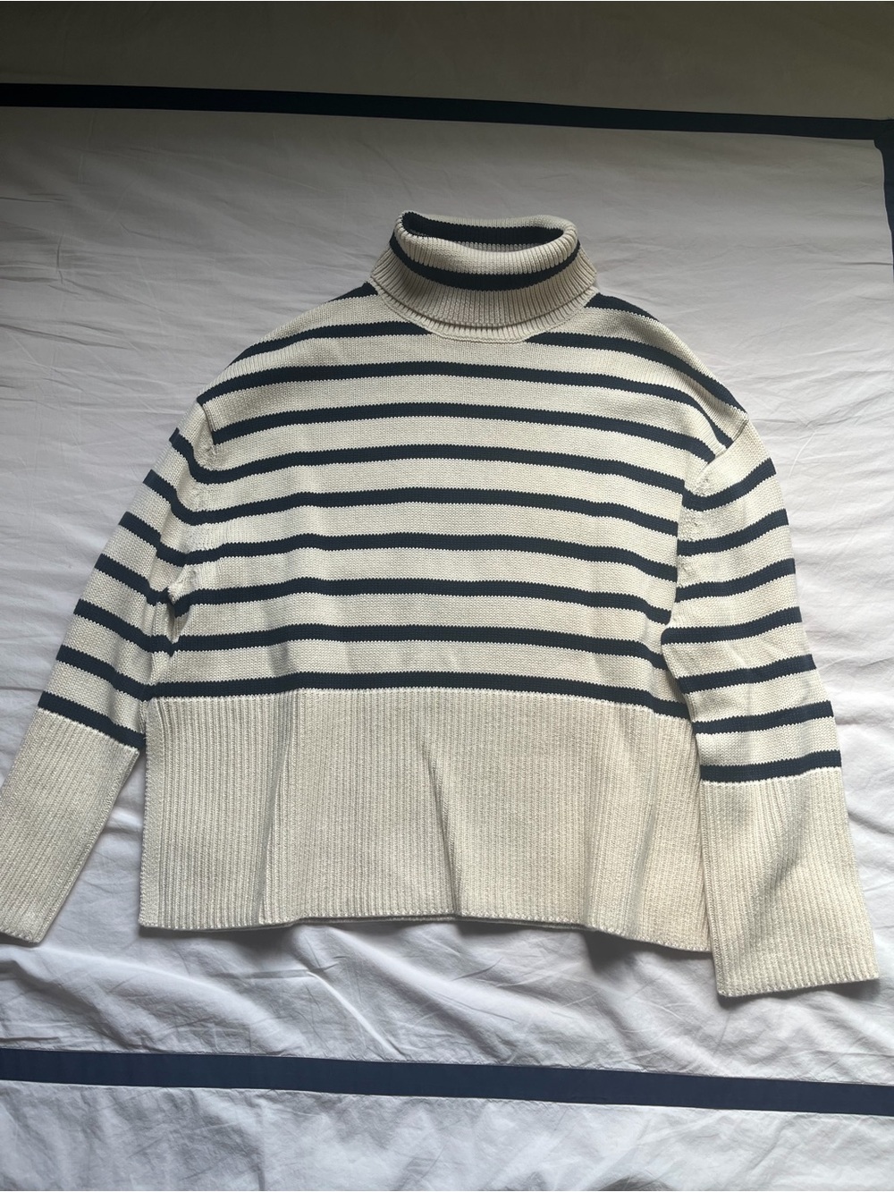 GAP Cream and Black Striped Turtleneck Sweater